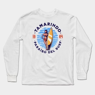 Vintage Tamarindo, Costa Rica Surfer's Paradise // Retro Surfing 1980s Badge B Long Sleeve T-Shirt